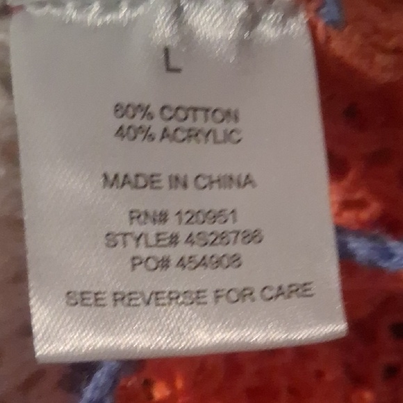 Hippie Rose Crochet Mesh Striped Sweater L | Y2K Boho Knit Pullover - Picture 7 of 8